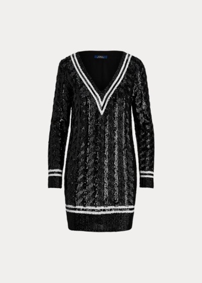 Vestidos Polo Ralph Lauren Mujer Negros - Sequined Cricket Sweat - MBWUG2081